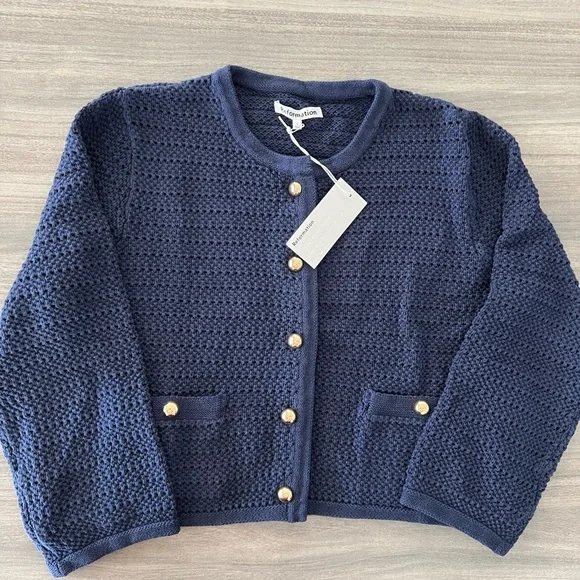 Reformation Navy Cardigan with Gold Buttons - Picture 5 of 10